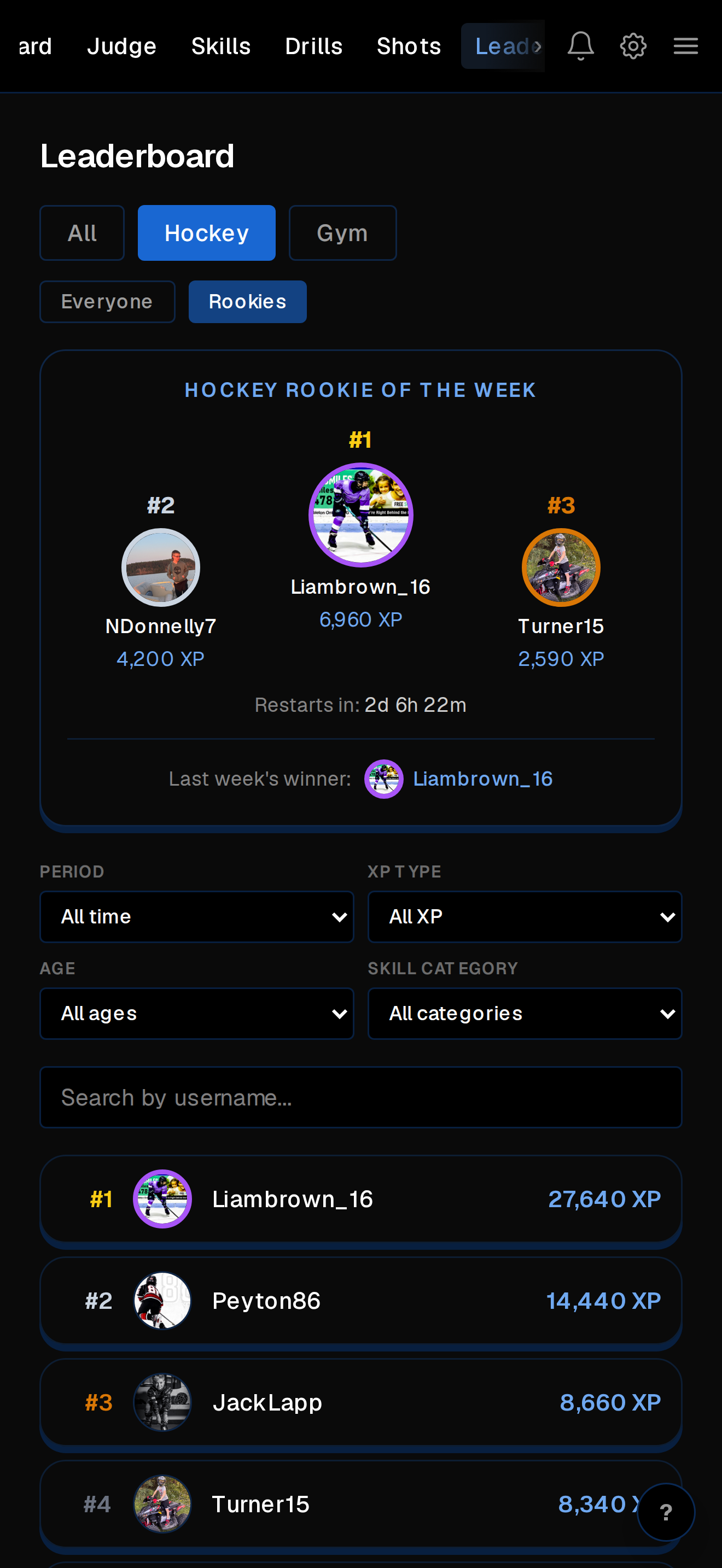 The Speed U app's leaderboard, showing weekly XP rankings